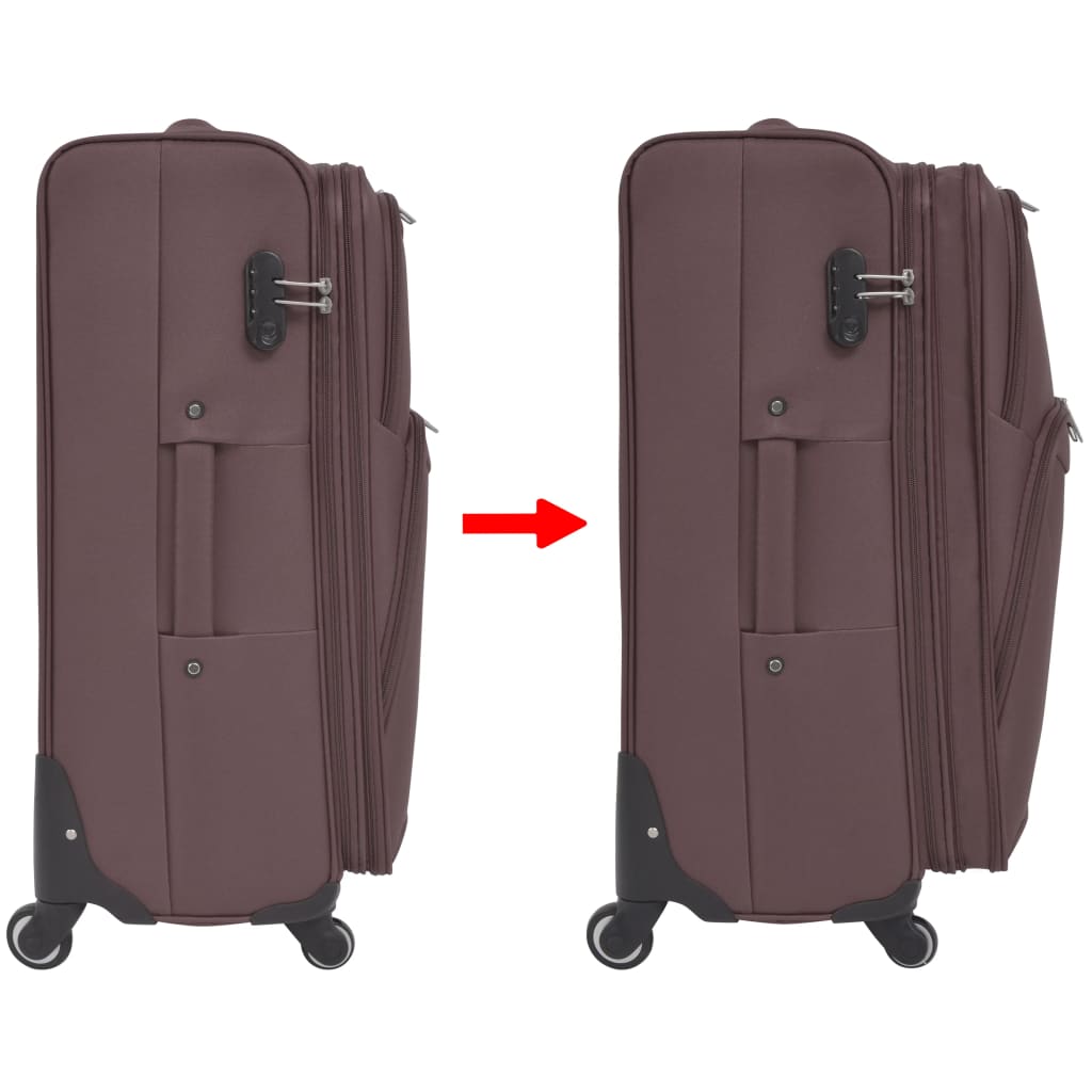 3 Piece Soft Case Trolley Set Coffee
