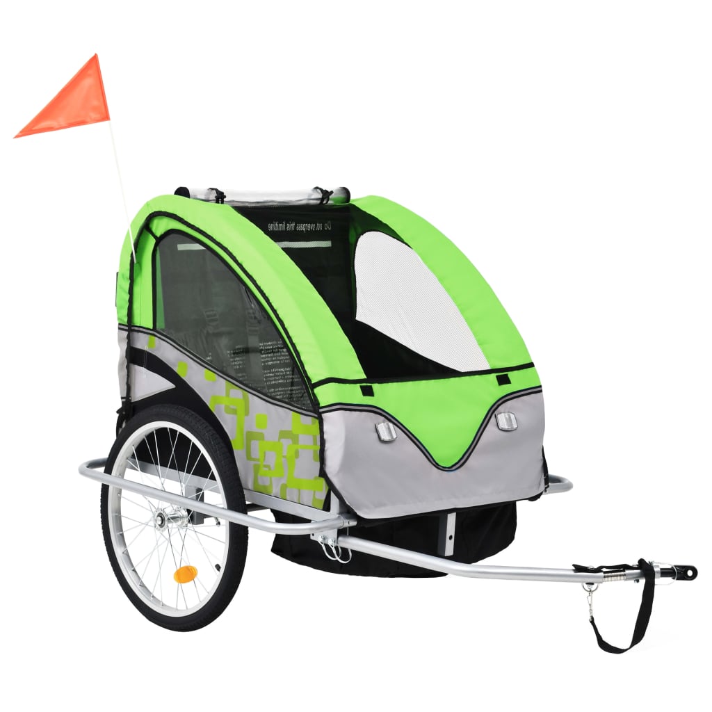 2-in-1 Bike Trailer & Stroller Green and Grey