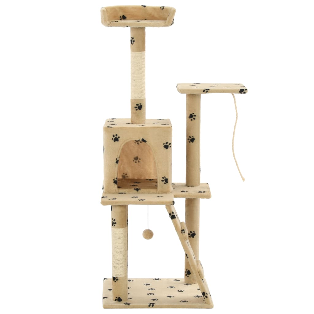 Cat Tree with Sisal Scratching Posts 120 cm Beige Paw Prints
