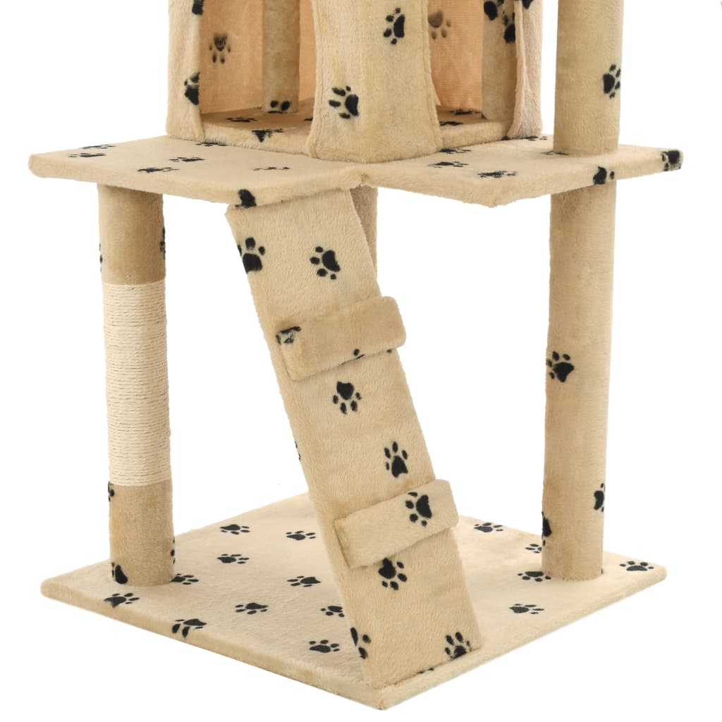 Cat Tree with Sisal Scratching Posts 120 cm Beige Paw Prints