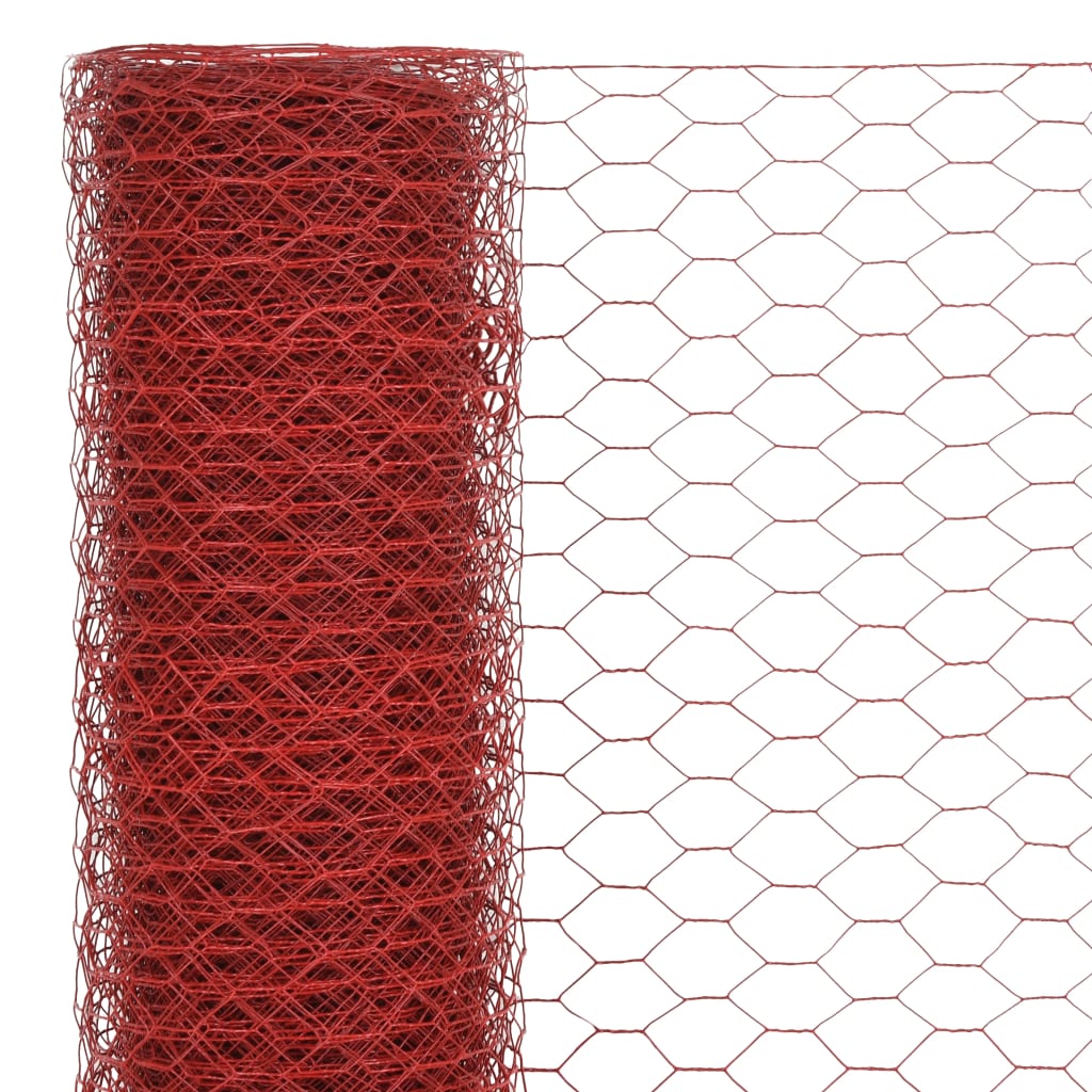 Chicken Wire Fence Steel with PVC Coating 25x0.75 m Red
