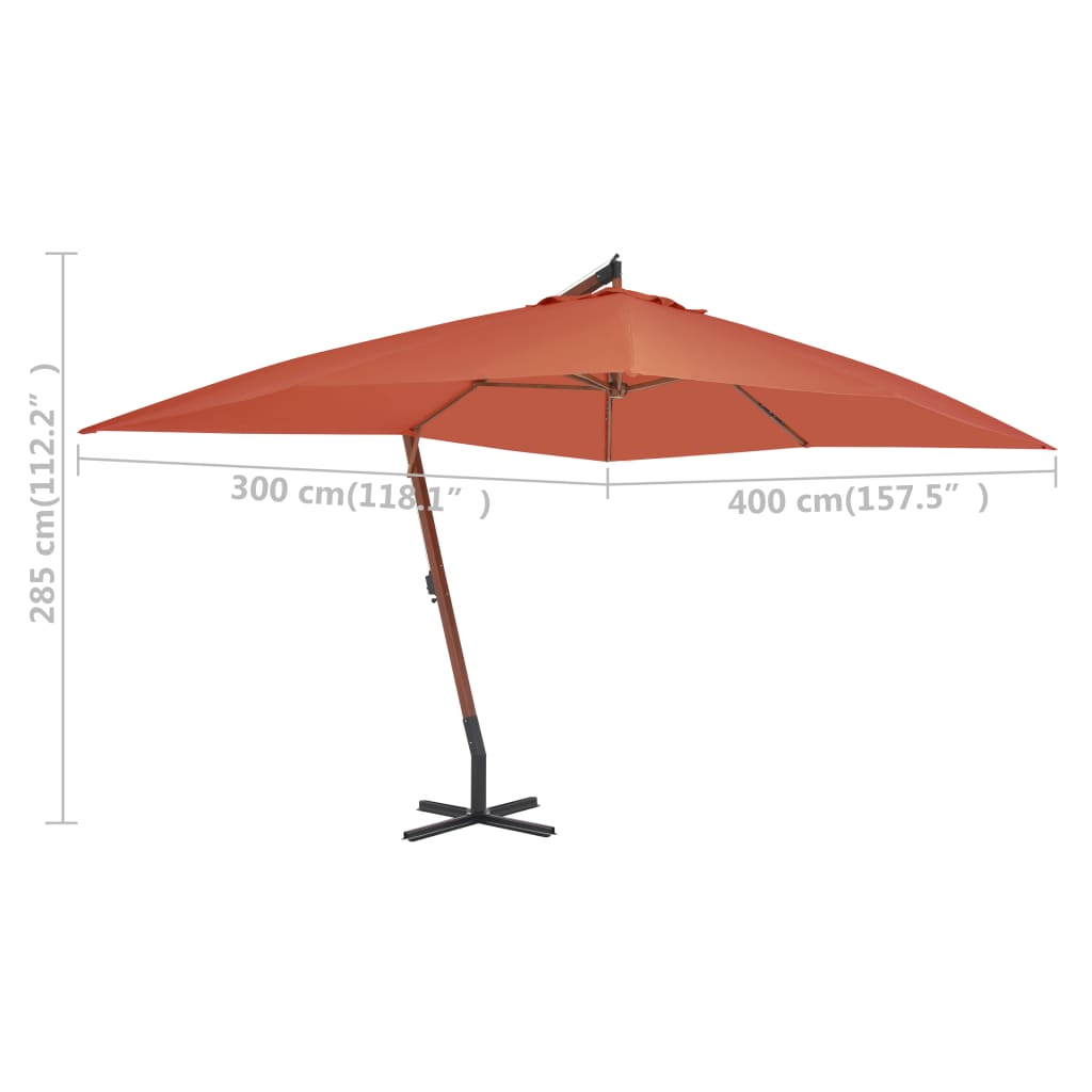 Cantilever Garden Parasol with Wooden Pole 400x300 cm Terracotta