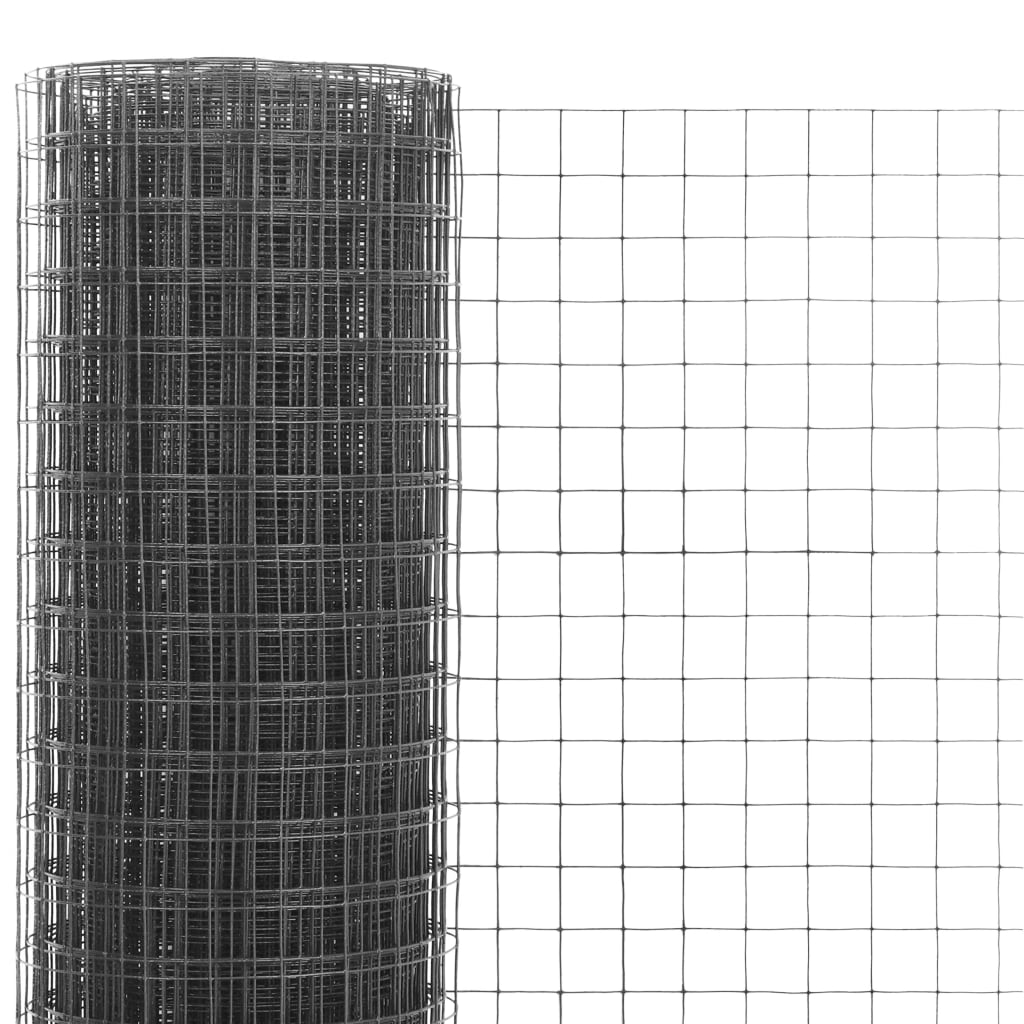 Chicken Wire Fence Steel with PVC Coating 25x1.5 m Grey