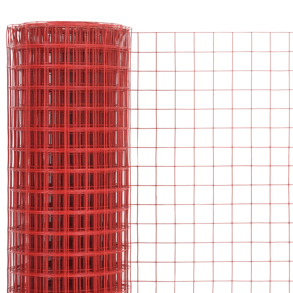 Chicken Wire Fence Steel with PVC Coating 25x1.5 m Red