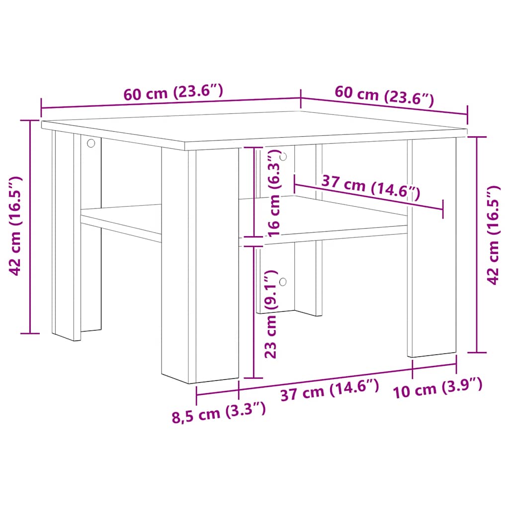 Coffee Table High Gloss White 60x60x42 cm Engineered Wood