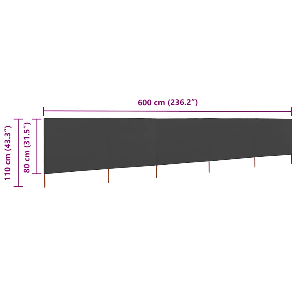 5-panel Wind Screen Fabric 600x80 cm Anthracite