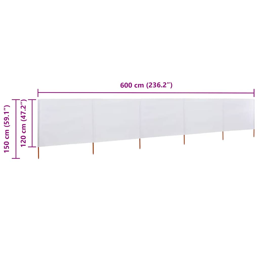 5-panel Wind Screen Fabric 600x120 cm Sand White