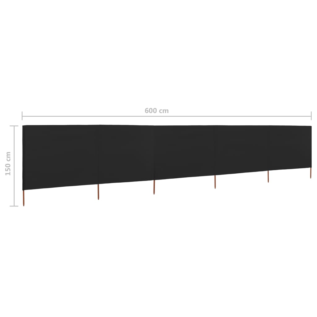 5-panel Wind Screen Fabric 600x120 cm Black
