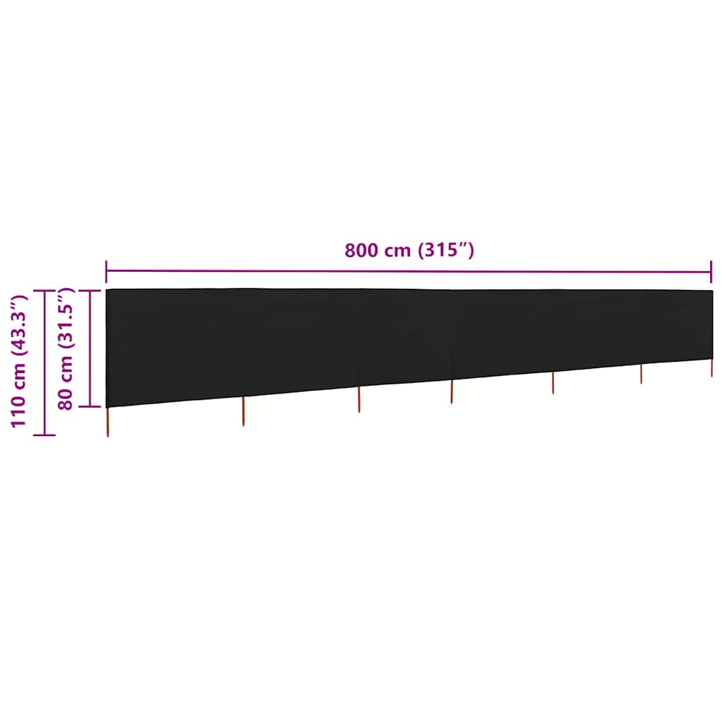 6-panel Wind Screen Fabric 800x80 cm Black