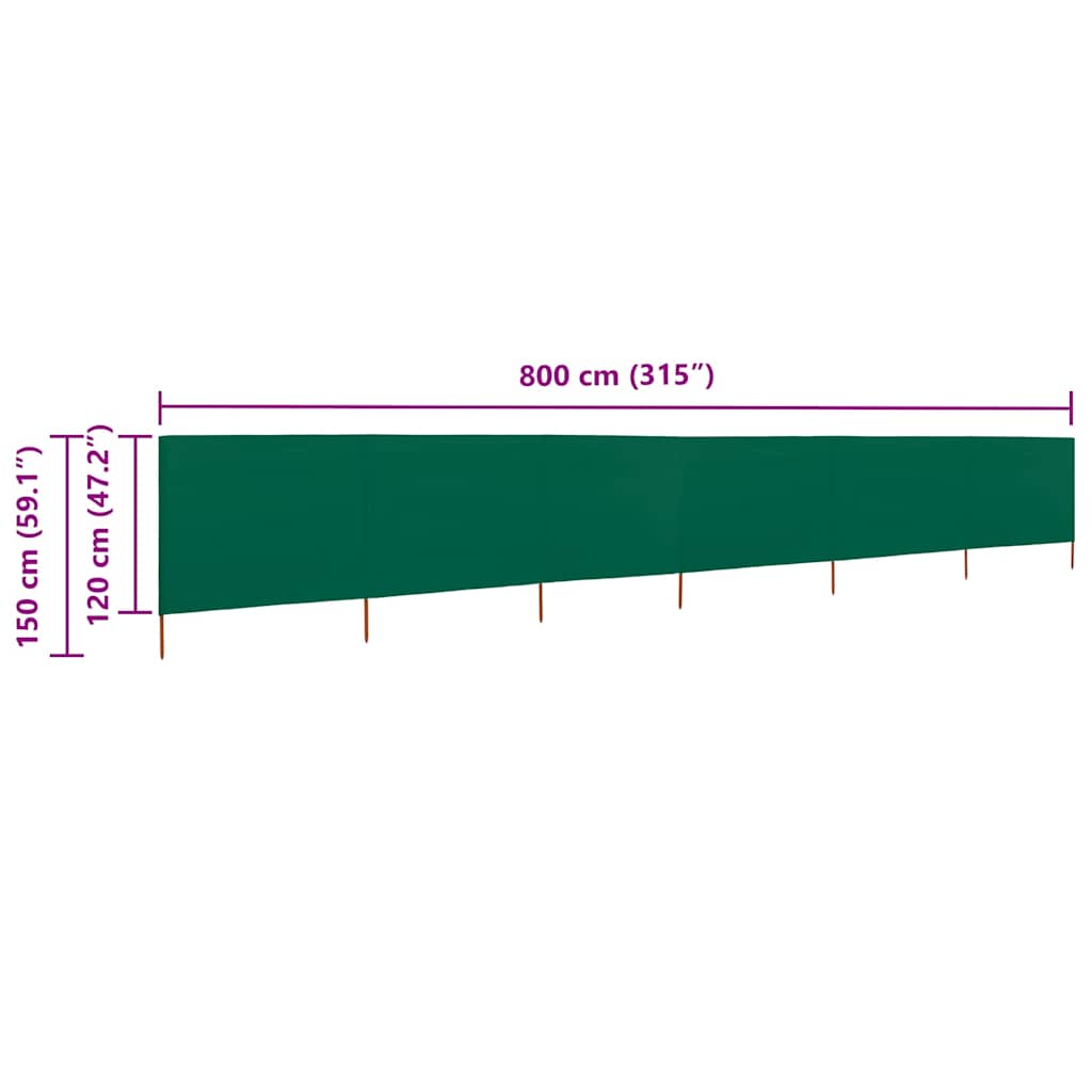 6-panel Wind Screen Fabric 800x120 cm Green