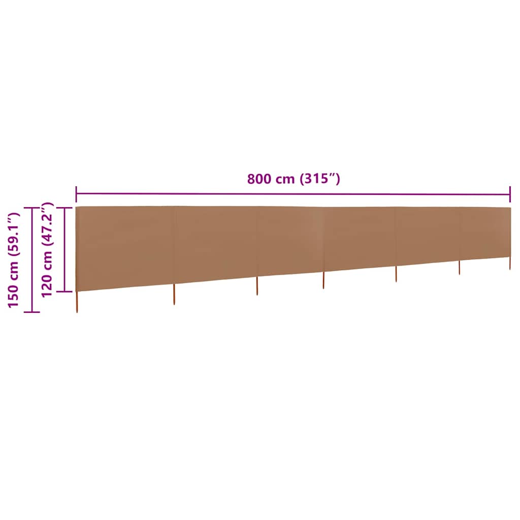 6-panel Wind Screen Fabric 800x120 cm Taupe