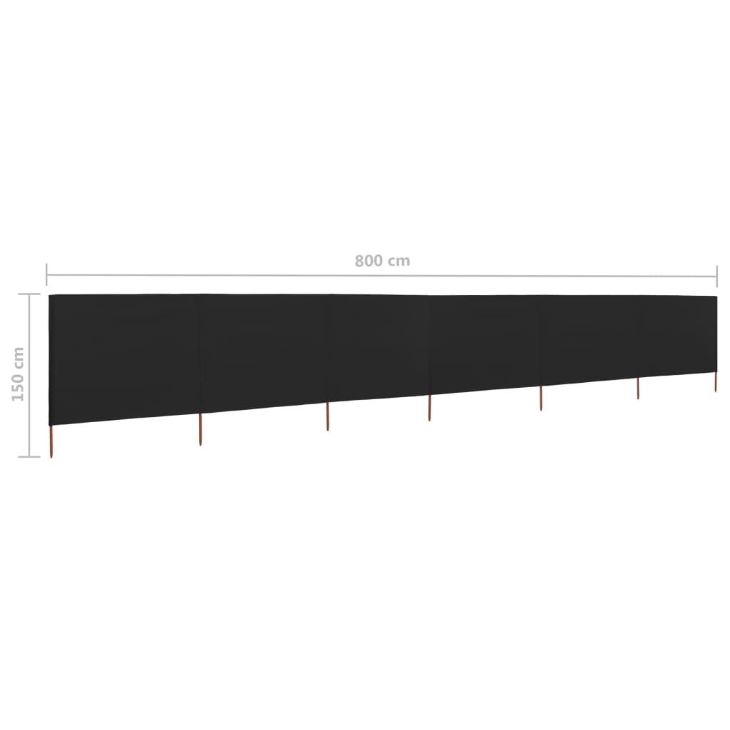 6-panel Wind Screen Fabric 800x120 cm Black