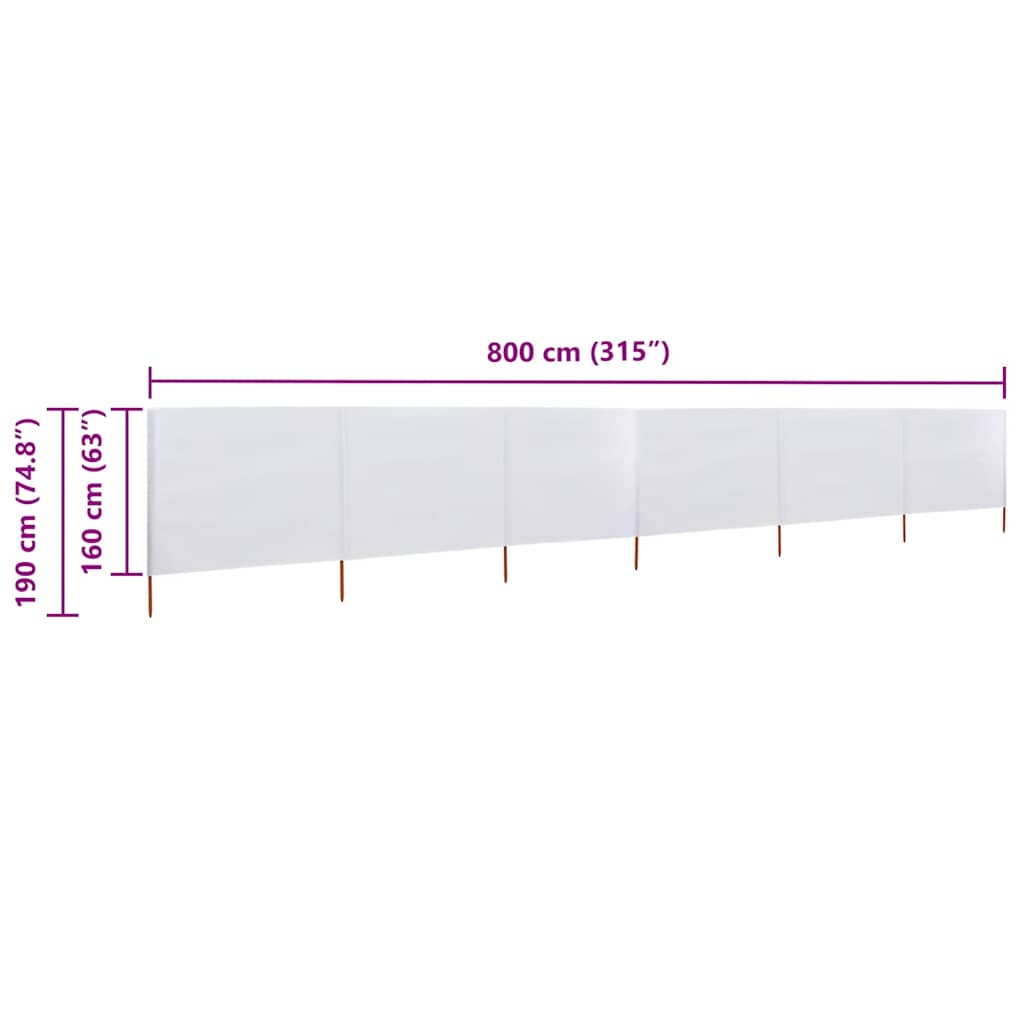 6-panel Wind Screen Fabric 800x160 cm Sand White