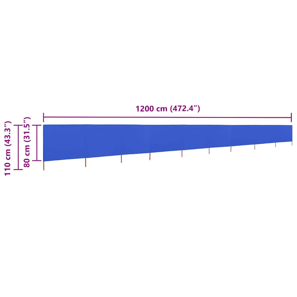 9-panel Wind Screen Fabric 1200x80 cm Azure Blue