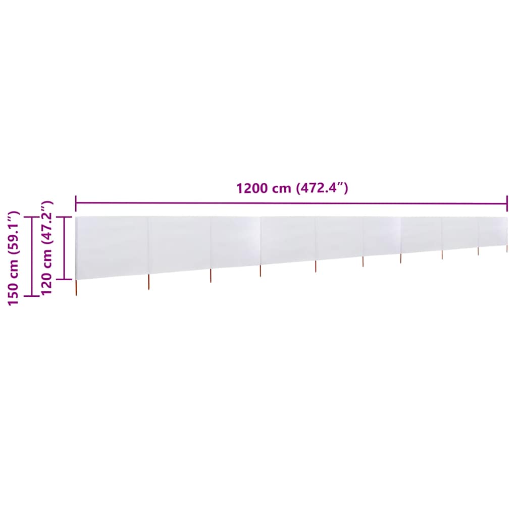 9-panel Wind Screen Fabric 1200x120 cm Sand White