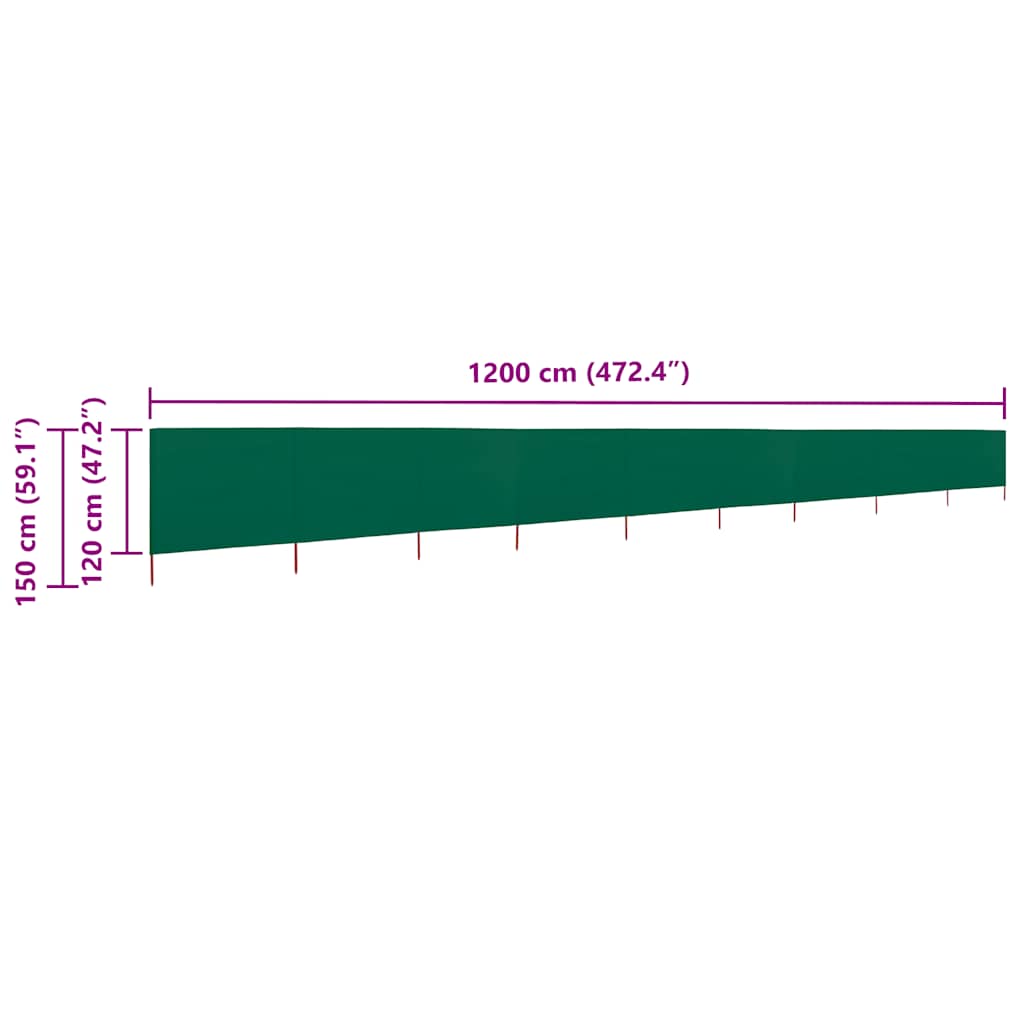 9-panel Wind Screen Fabric 1200x120 cm Green