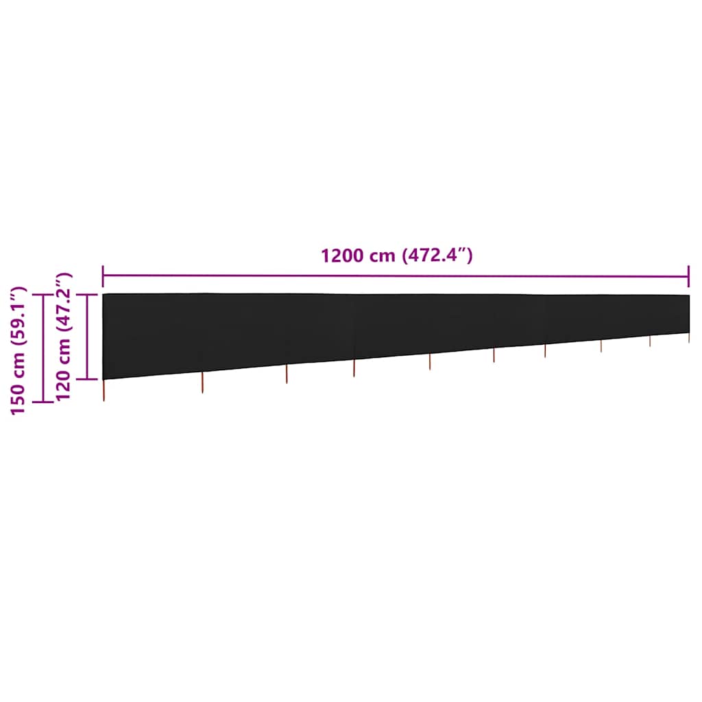 9-panel Wind Screen Fabric 1200x120 cm Black
