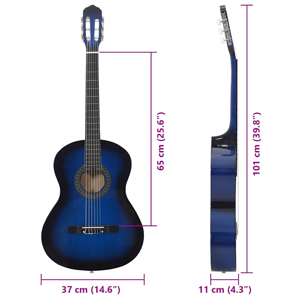 Classical Guitar for Beginner Blue 4/4 39" Basswood
