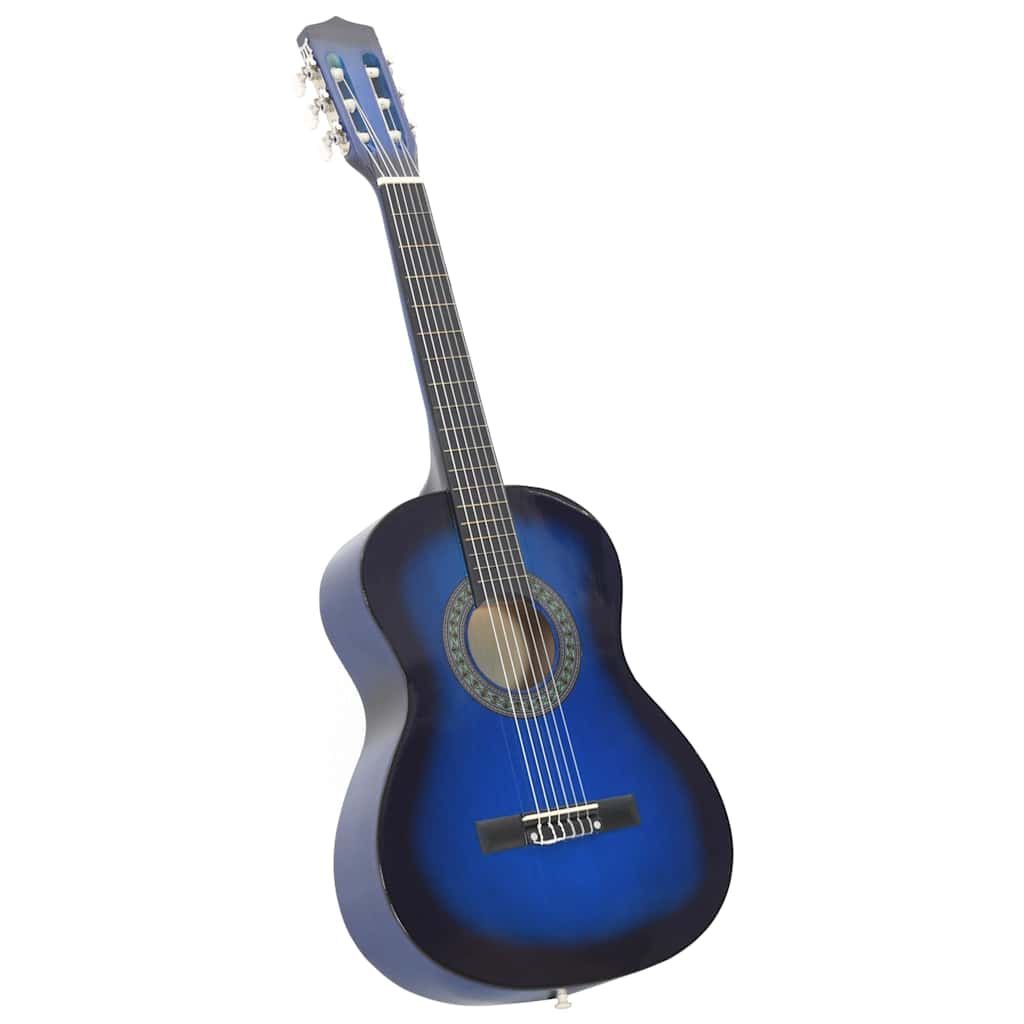 8 Piece Classical Guitar Beginner Set Blue 3/4 36"