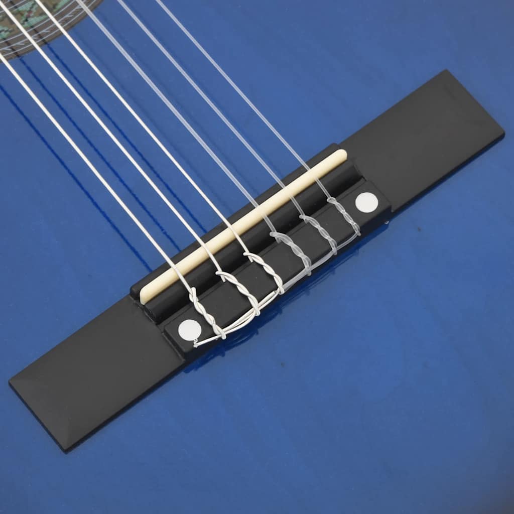 8 Piece Classical Guitar Beginner Set Blue 3/4 36"