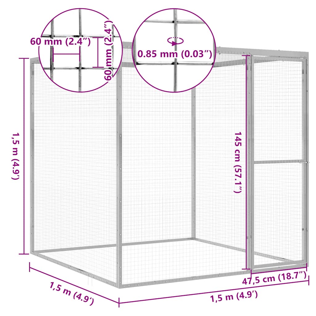 Cat Cage 1.5x1.5x1.5 m Galvanised Steel