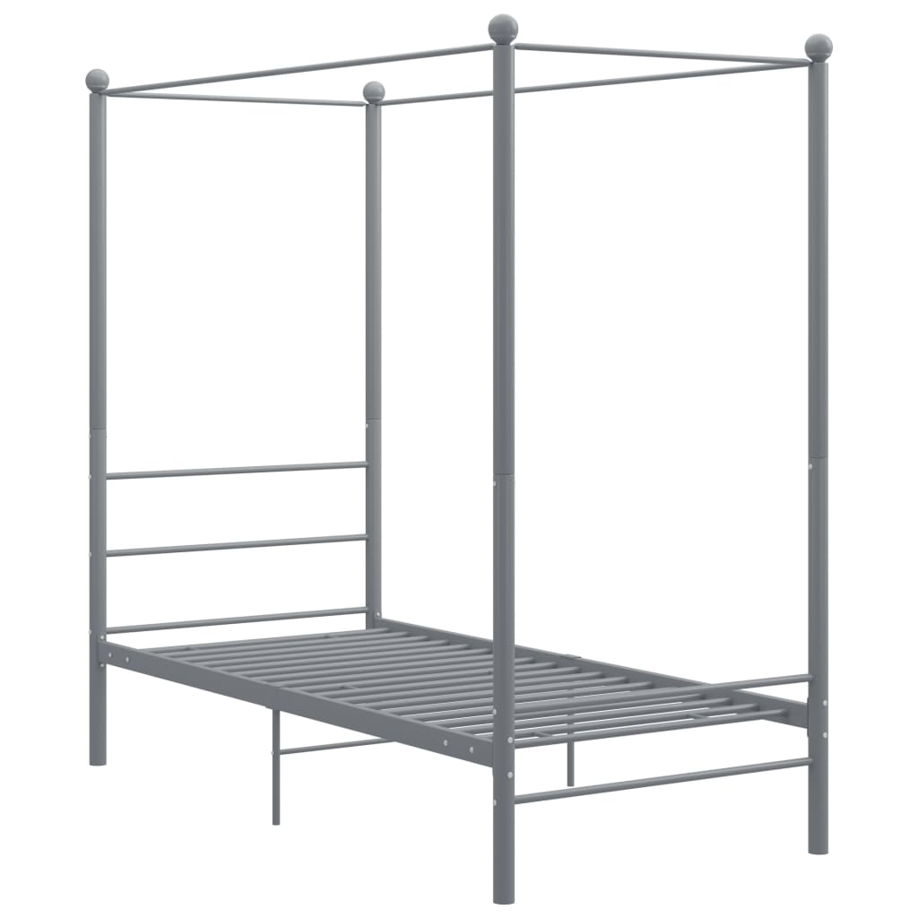 Canopy Bed Frame without Mattress Grey Metal 90x200 cm