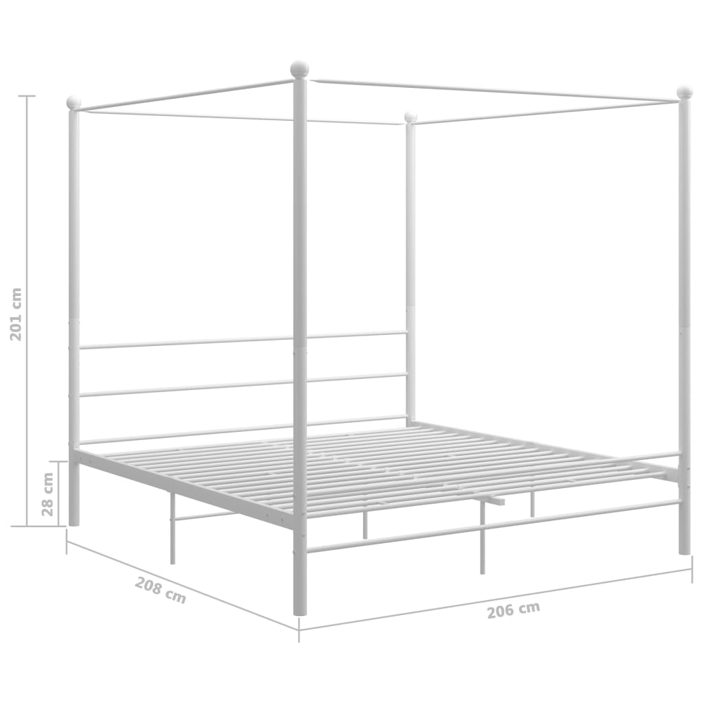 Canopy Bed Frame without Mattress White Metal 200x200 cm