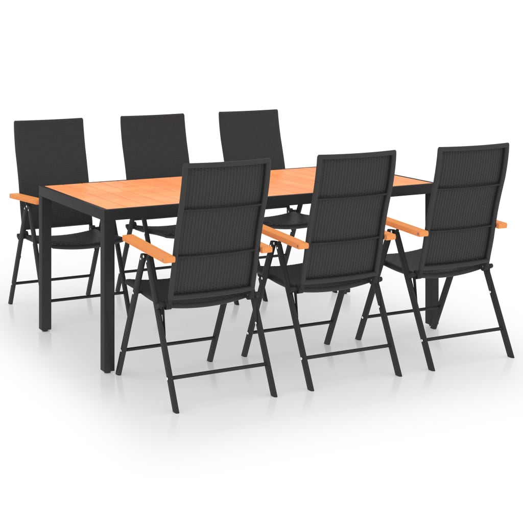 7 Piece Garden Dining Set Black and Brown