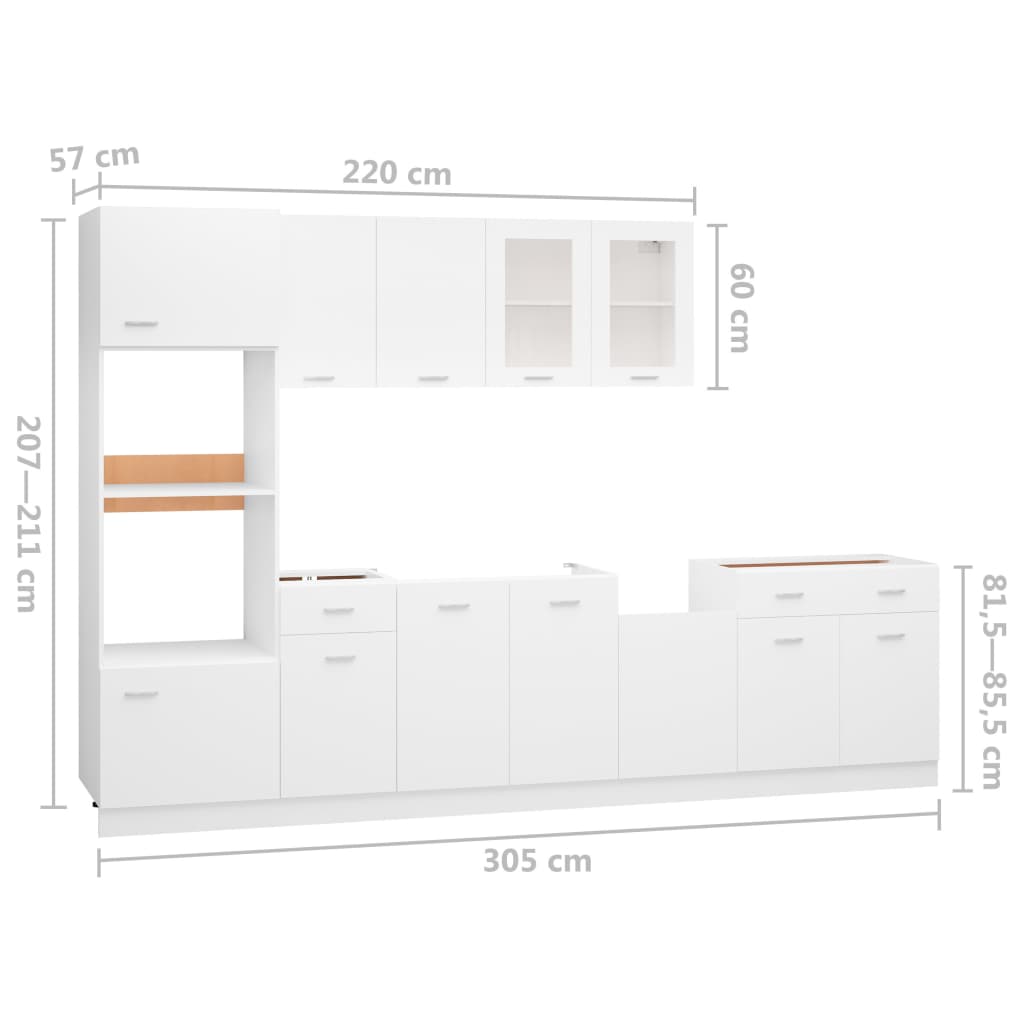 7 Piece Kitchen Cabinet Set Lyon White Engineered Wood