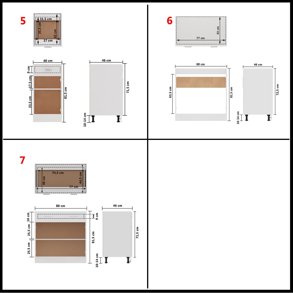 7 Piece Kitchen Cabinet Set Lyon White Engineered Wood