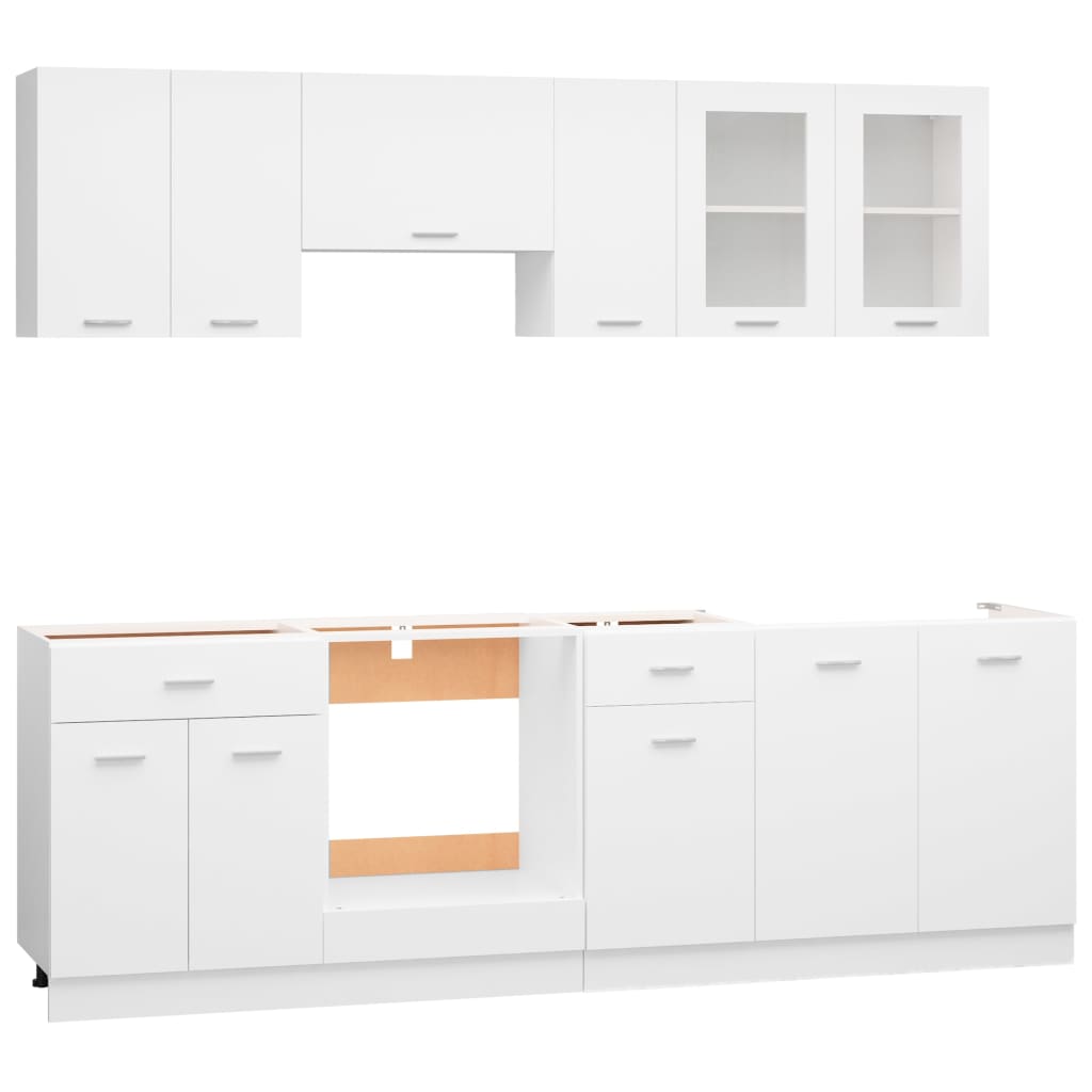 8 Piece Kitchen Cabinet Set Lyon White Engineered Wood