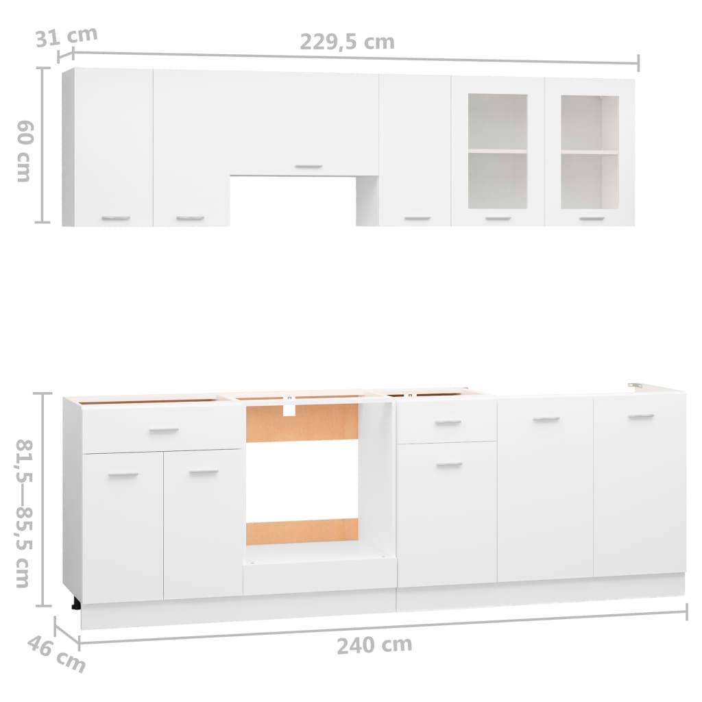 8 Piece Kitchen Cabinet Set Lyon White Engineered Wood