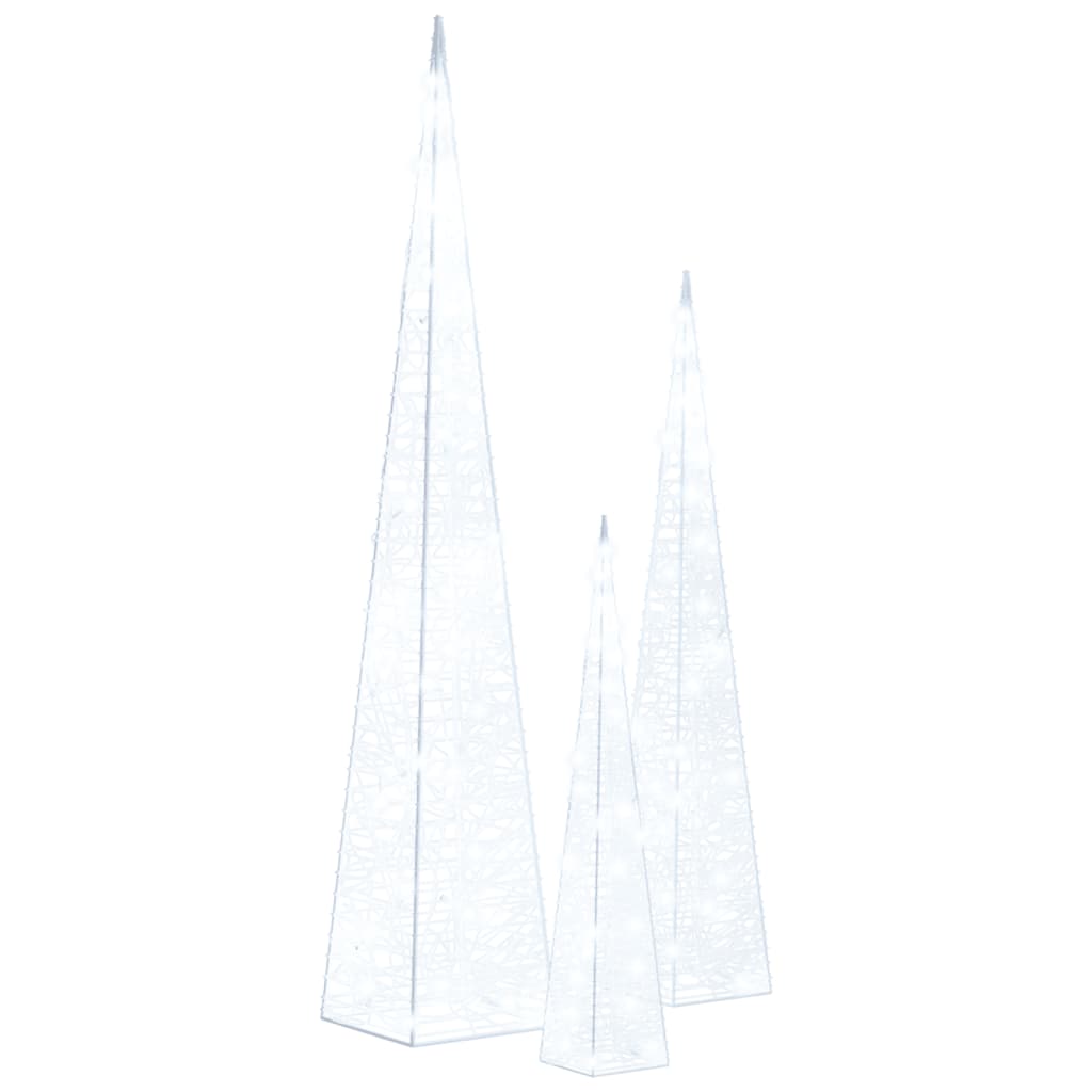 Acrylic Decorative LED Light Cone Set Cold White 30/45/60cm