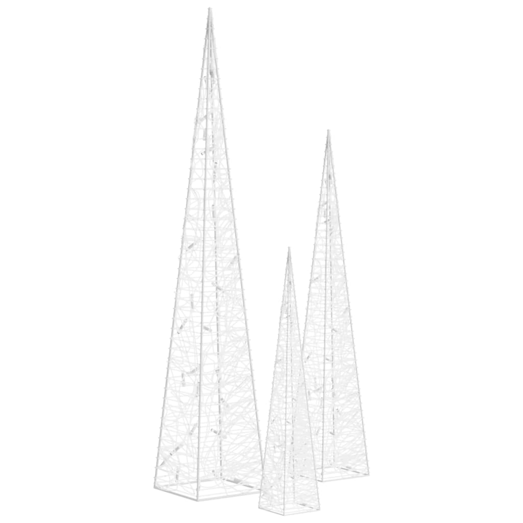 Acrylic Decorative LED Light Cone Set Cold White 30/45/60cm