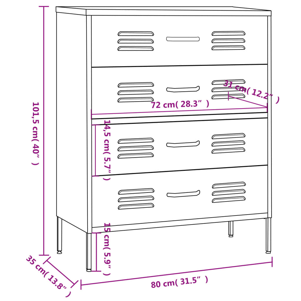 Chest of Drawers Orange 80x35x101.5 cm Steel