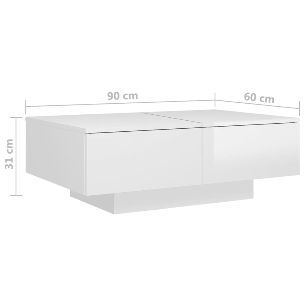 Coffee Table High Gloss White 90x60x31 cm Engineered Wood