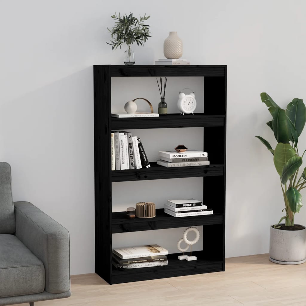 Book Cabinet/Room Divider Black 80x30x135.5 cm Solid Wood Pine