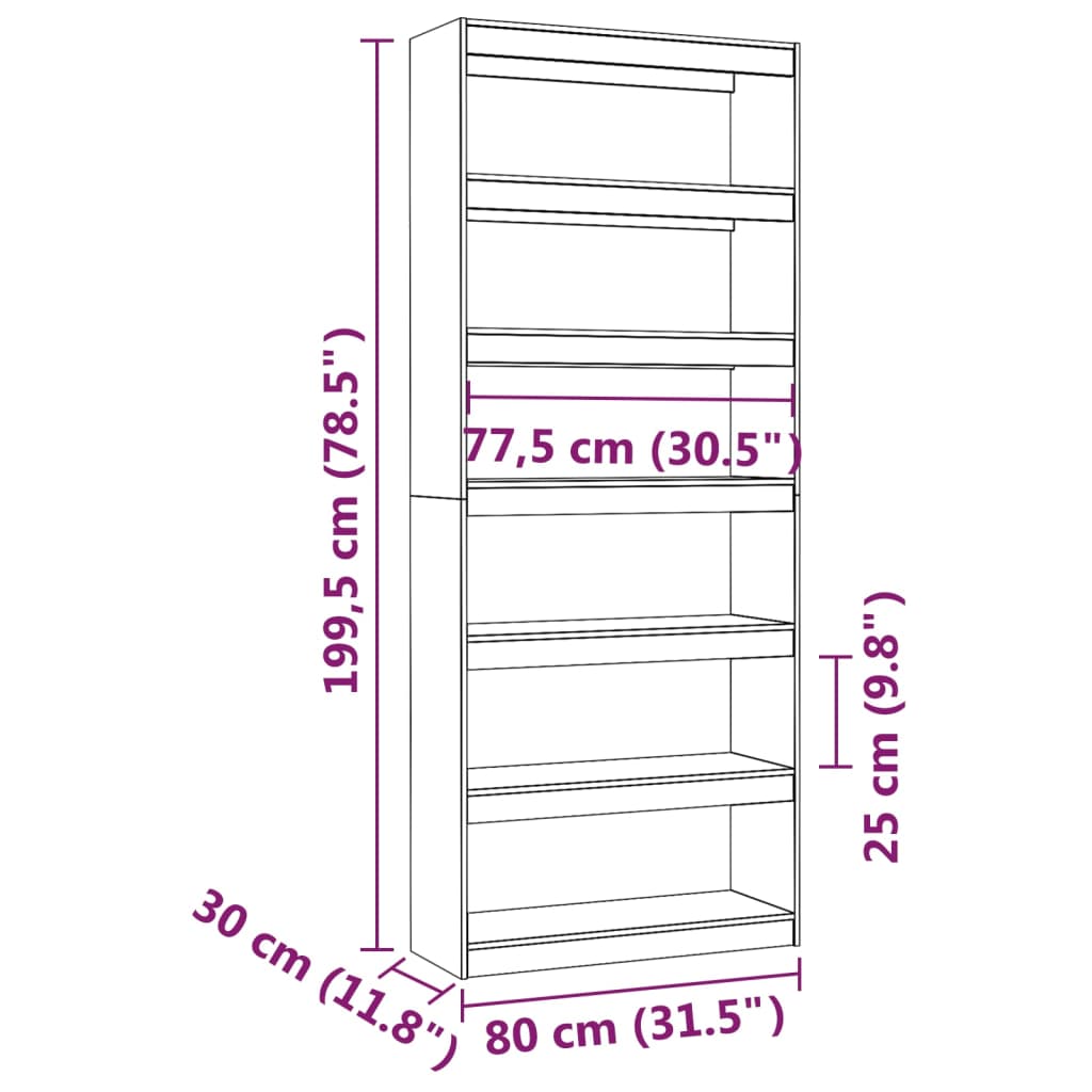 Book Cabinet/Room Divider White 80x30x199.5 cm Solid Wood Pine