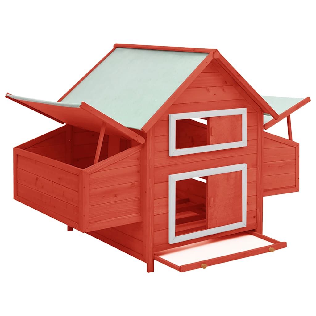 Chicken Coop Red and White 150x96x110 cm Solid Firwood