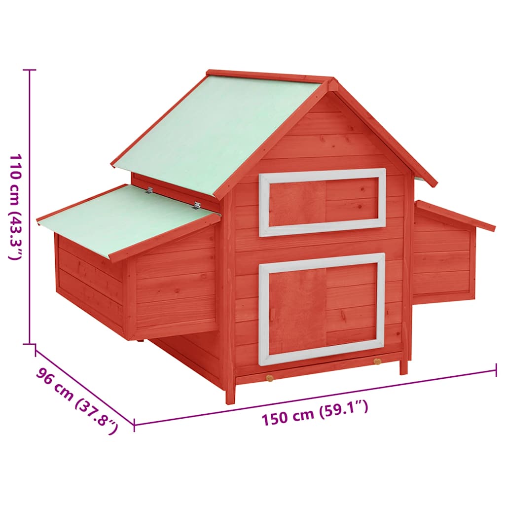 Chicken Coop Red and White 150x96x110 cm Solid Firwood