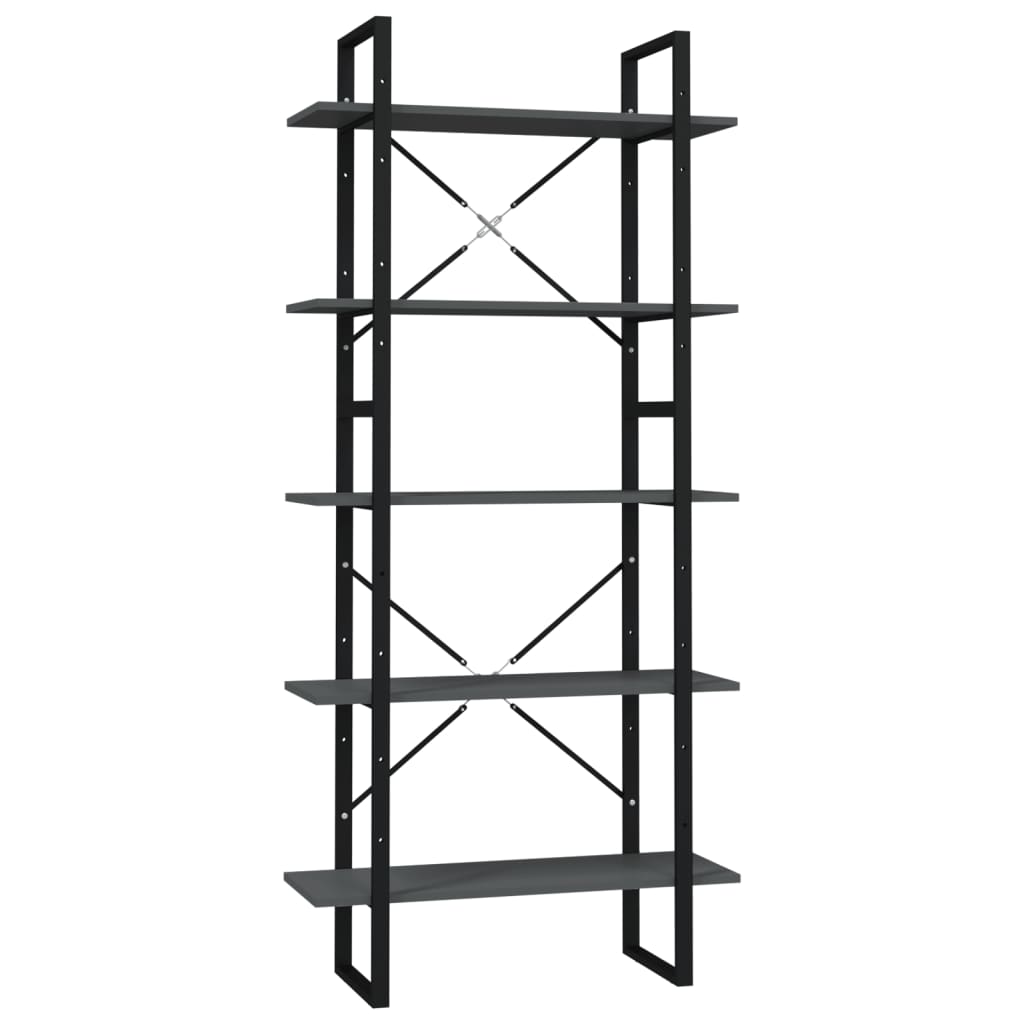 5-Tier Book Cabinet Grey 80x30x175 cm Engineered Wood