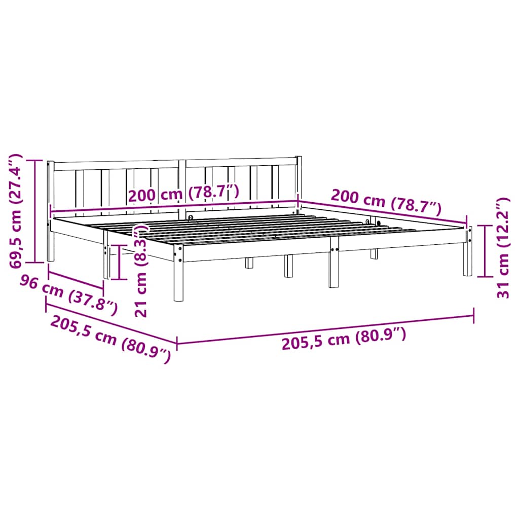 810103 vidaXL Bed Frame without Mattress White Solid Wood 200x200 cm