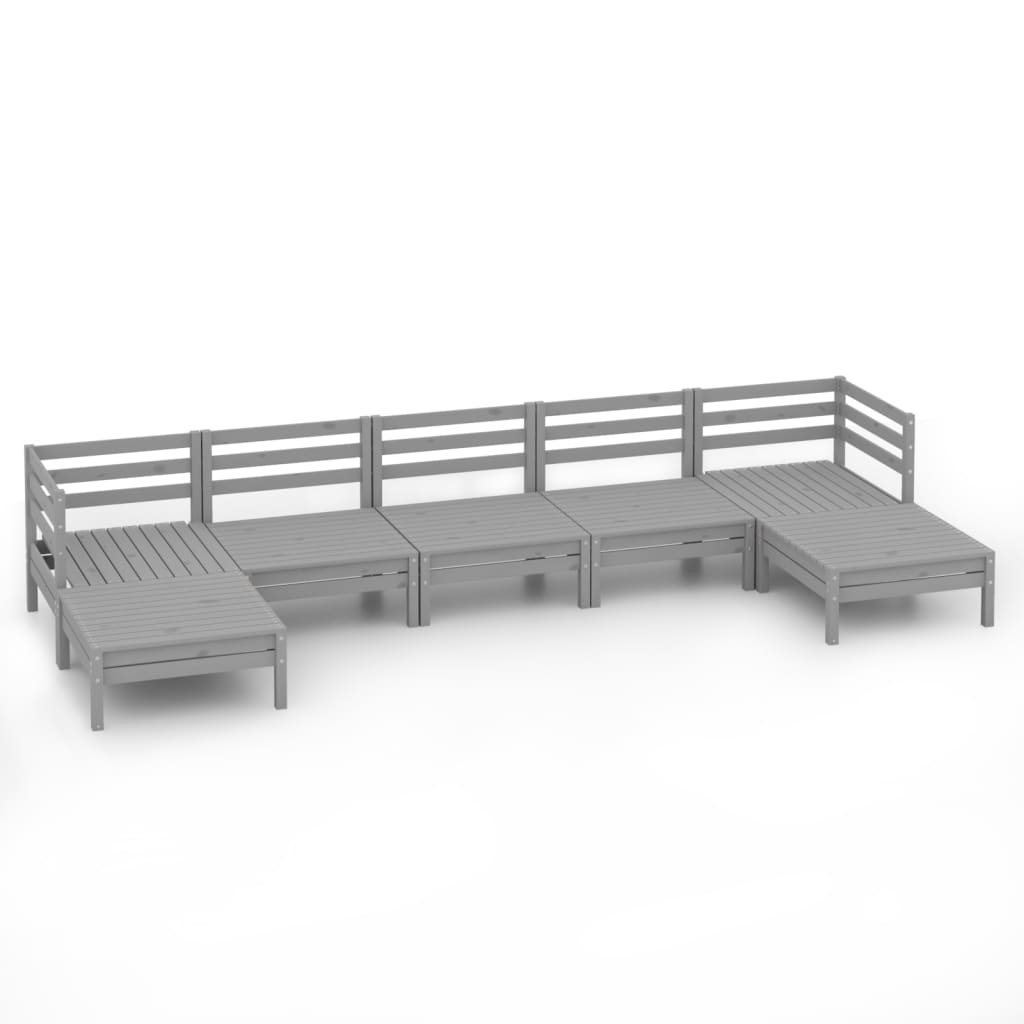 7 Piece Garden Lounge Set Grey Solid Wood Pine