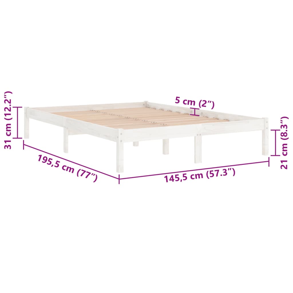 809998 vidaXL Bed Frame without Mattress White Solid Wood 140x190 cm