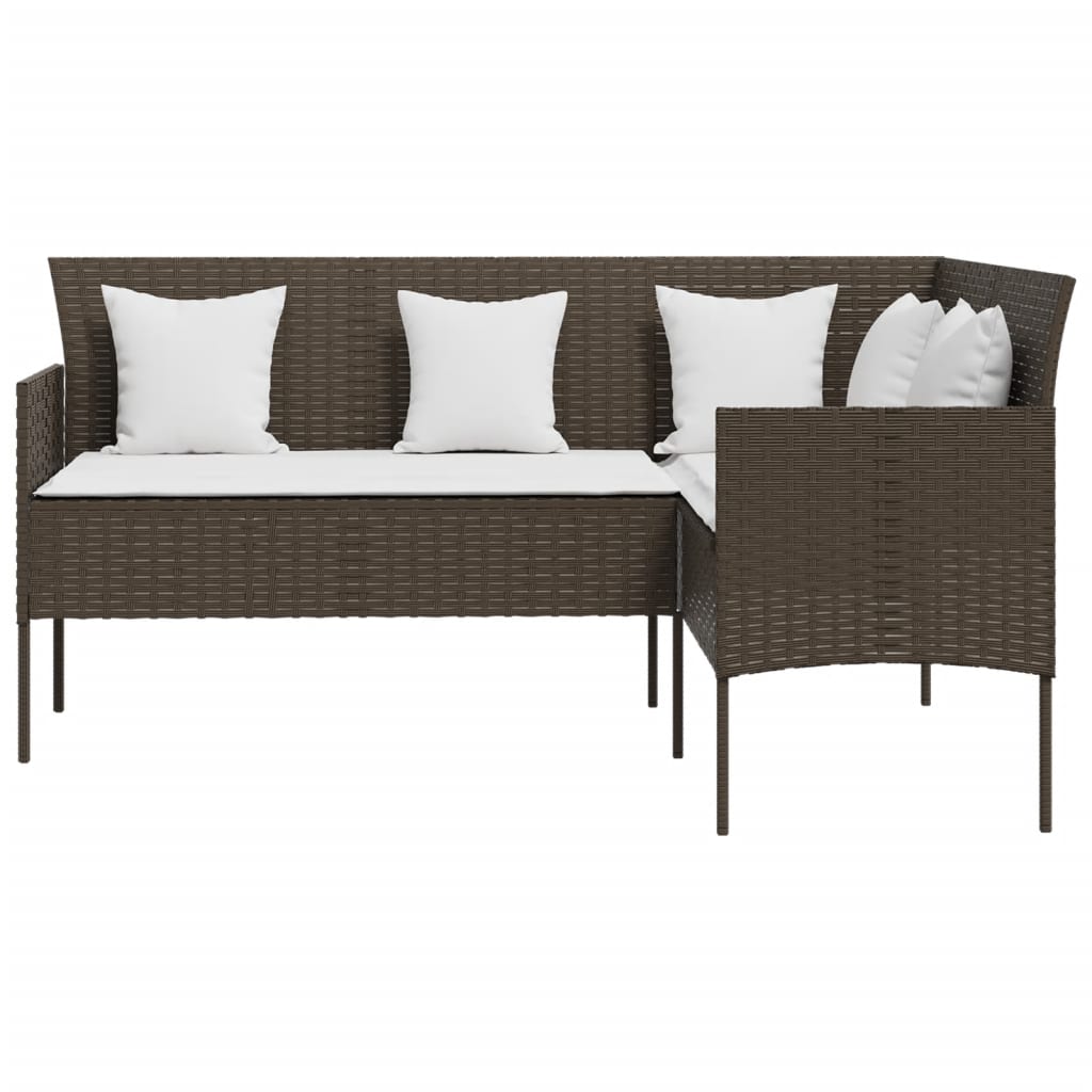 5 Piece L-shaped Couch Sofa Set with Cushions Poly Rattan Brown