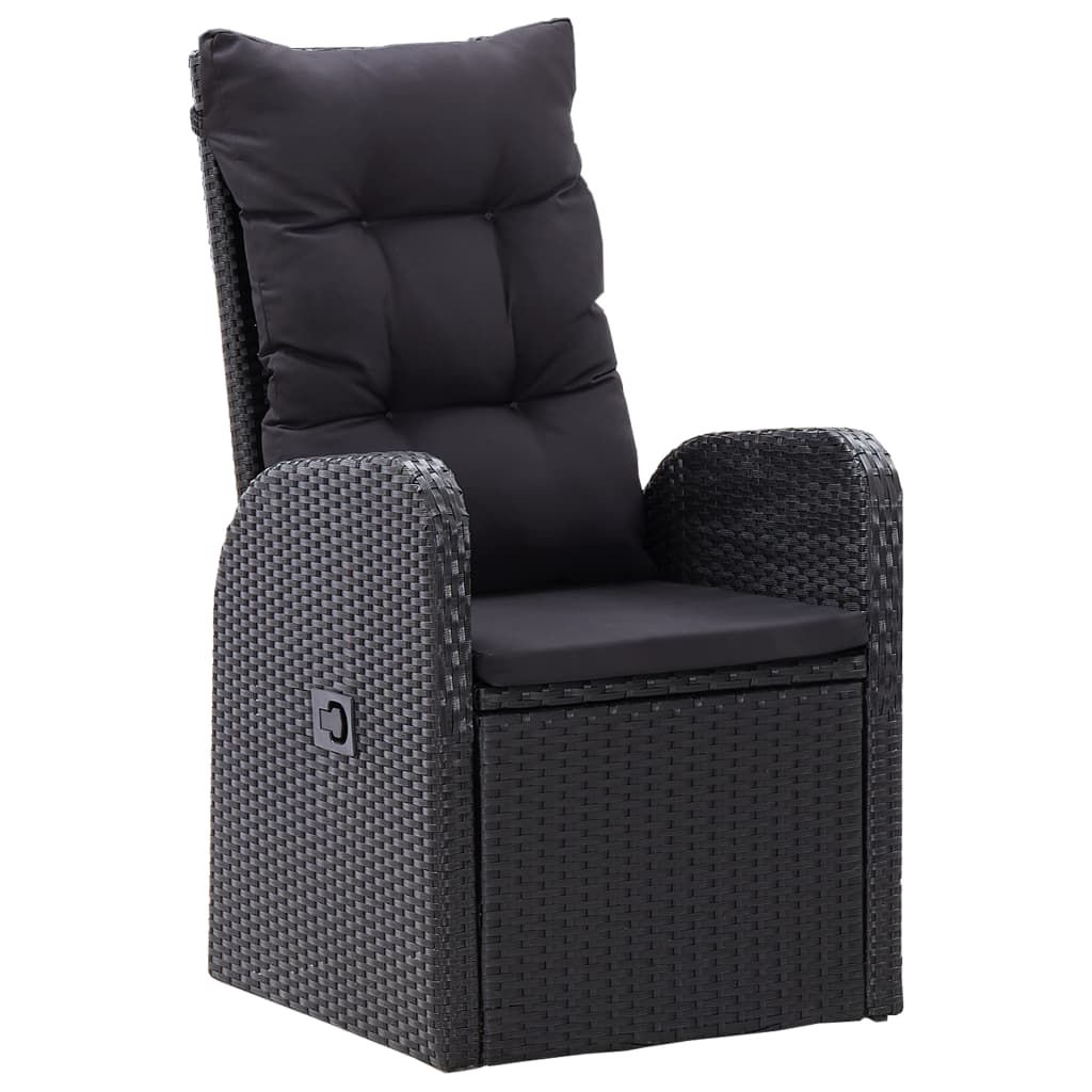5 Piece Garden Dining Set with Cushions Black Poly Rattan