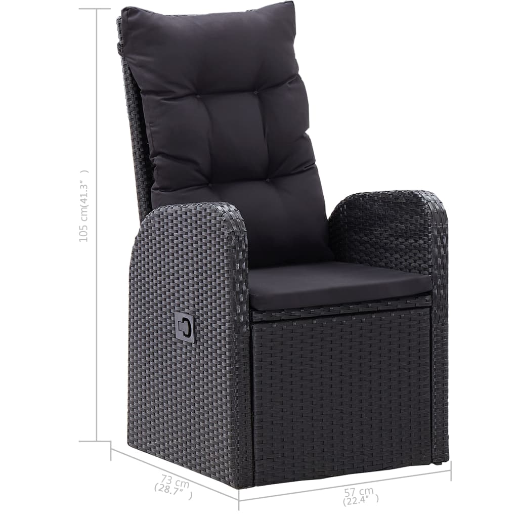5 Piece Garden Dining Set with Cushions Black Poly Rattan