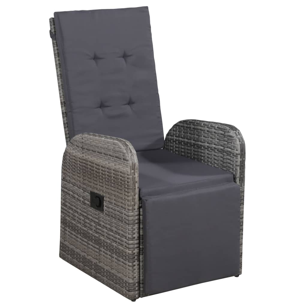3 Piece Garden Dining Set with Cushions Grey Poly Rattan