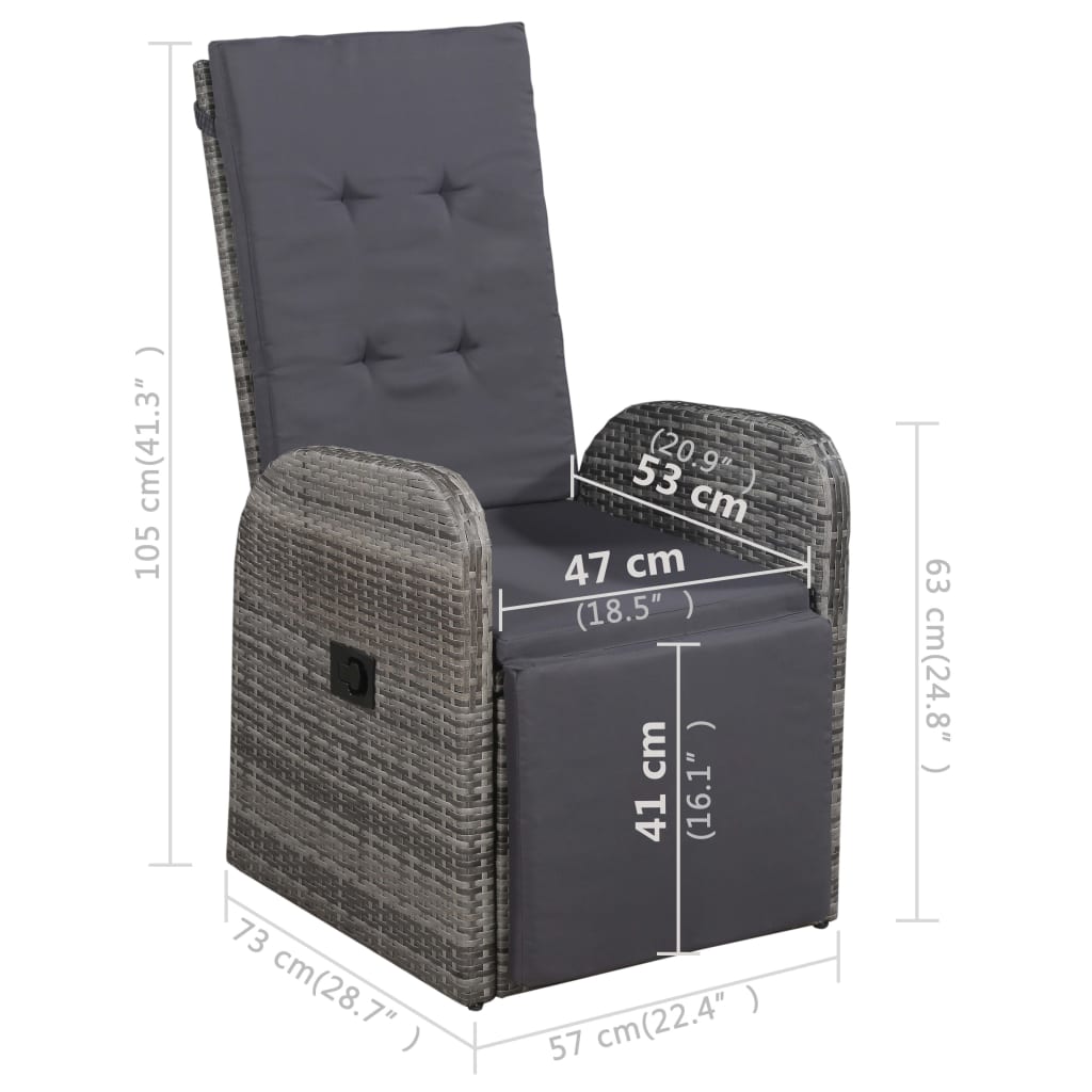 3 Piece Garden Dining Set with Cushions Grey Poly Rattan