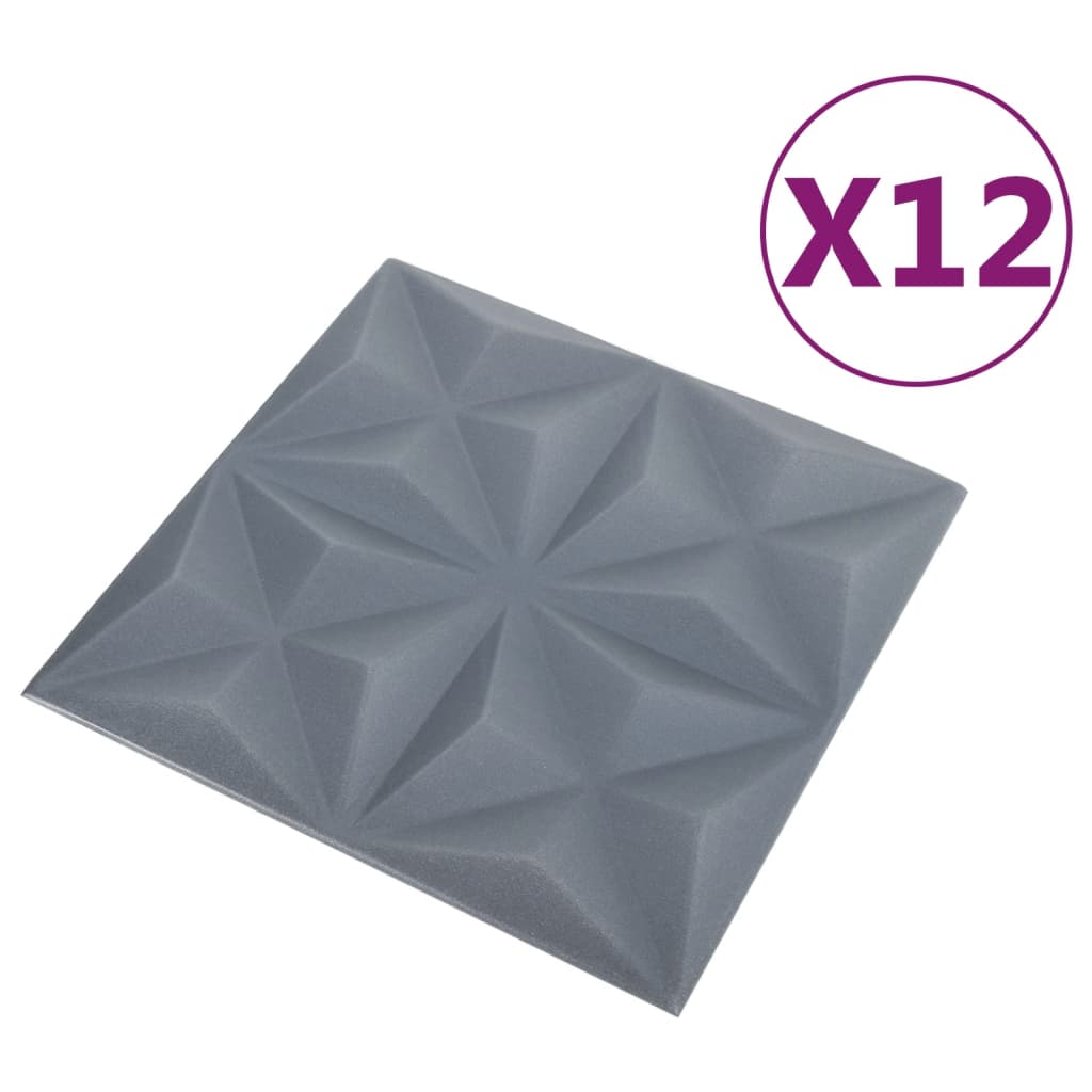 3D Wall Panels 12 pcs 50x50 cm Origami Grey 3 m²